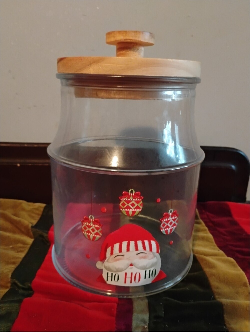 Christmas Themed Glass Storage Jar with Wooden Lid